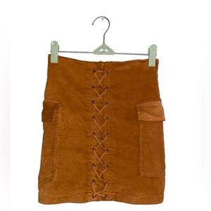 JEALOUS TOMATO Lace Up Burnt Orange Mini Skirt